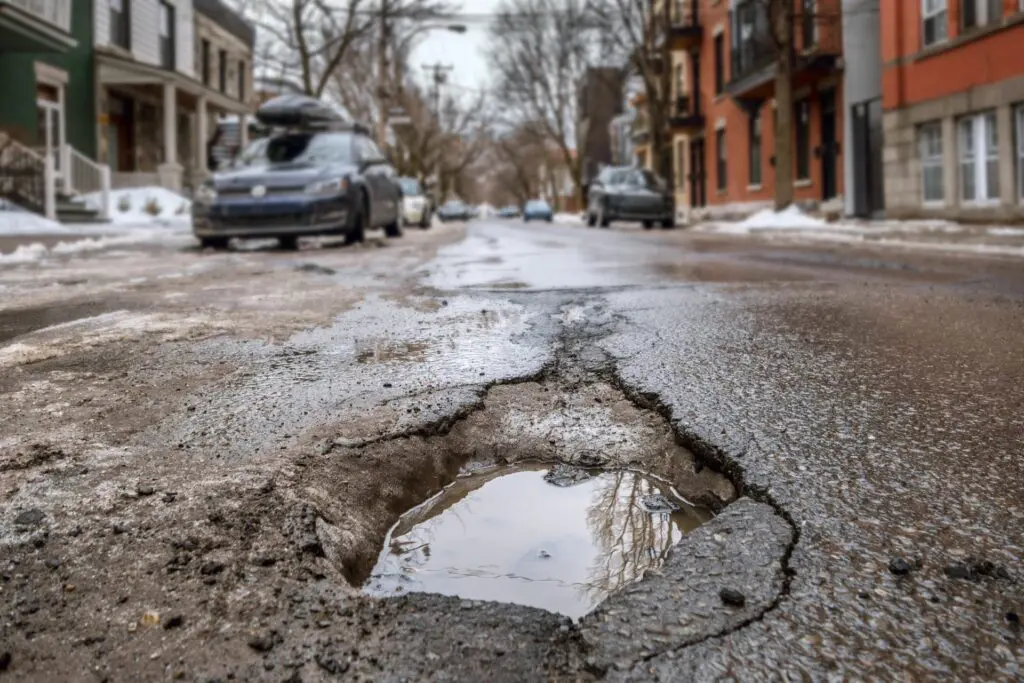 Deep pothole that caused pothole tire damage