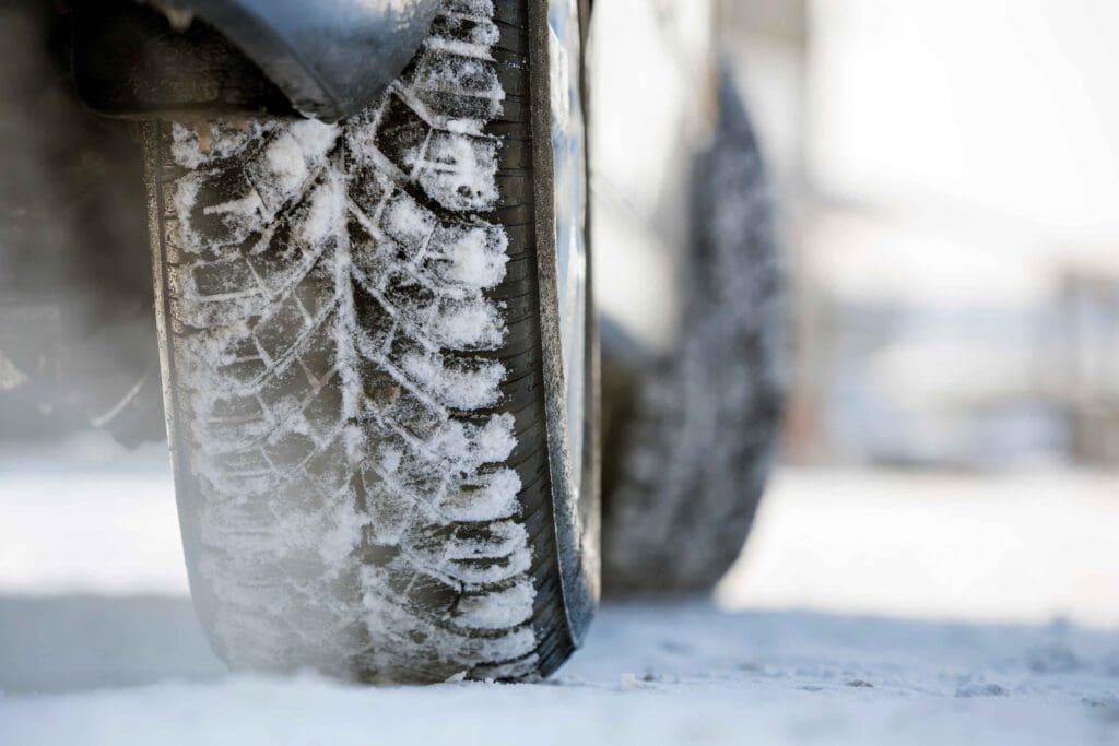 close up of tire in winter